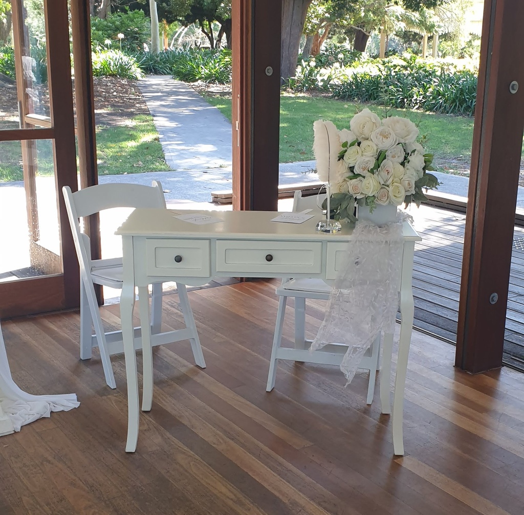 Classic White Silk Floral Arrangements: Signing Table