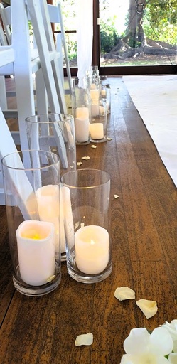 [Aisle Decorations] Glass Cylindrical Vases with LED Pillar Candles (Set of 3)