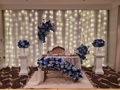 Vivid Blue Florals Package- Arbour x2 Arrangements, Plinths x2 & Signing Table
